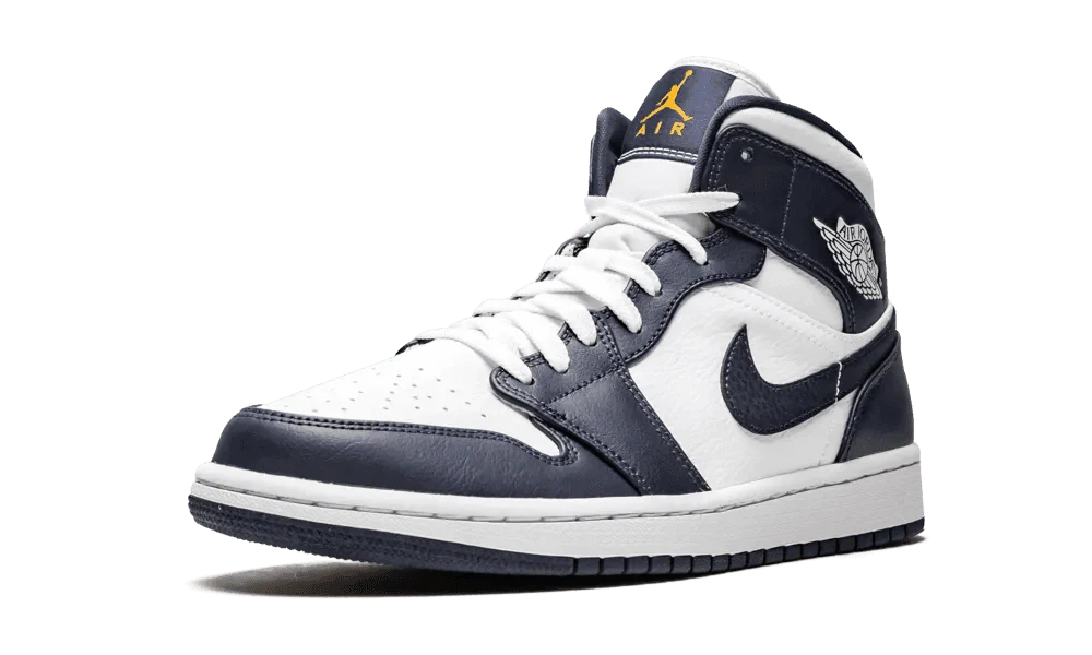 Air Jordan 1 Mid White Metallic Gold Obsidian 